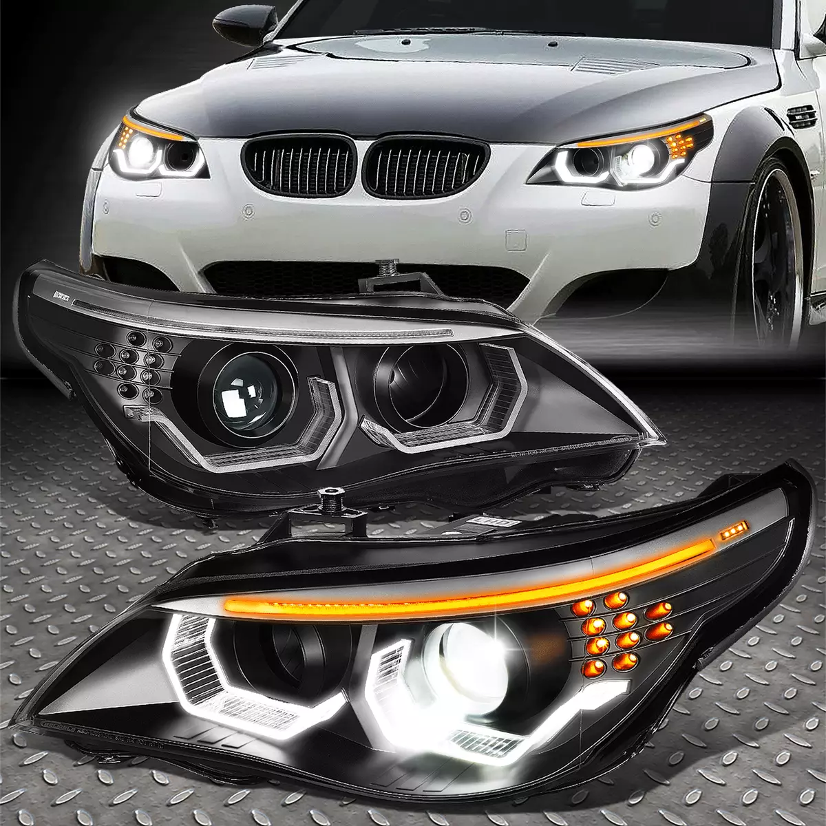 FOR 08 10 BMW E60 528I XI 535I XI 550I 3D LED DRL HID PROJECTOR HEADLIGHTS BLACK
