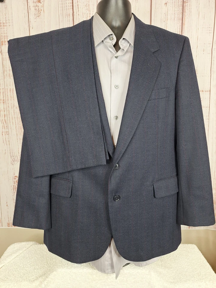 Anton's 2 Piece Suit Mens 42S 34X29 Blue Stripe Flannel Wool - Image 2 of 4