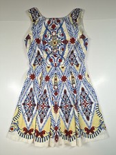 Redherring Fit and Flare Sleeveless Dress Size 10 Red Blue Yellow Floral Pleated