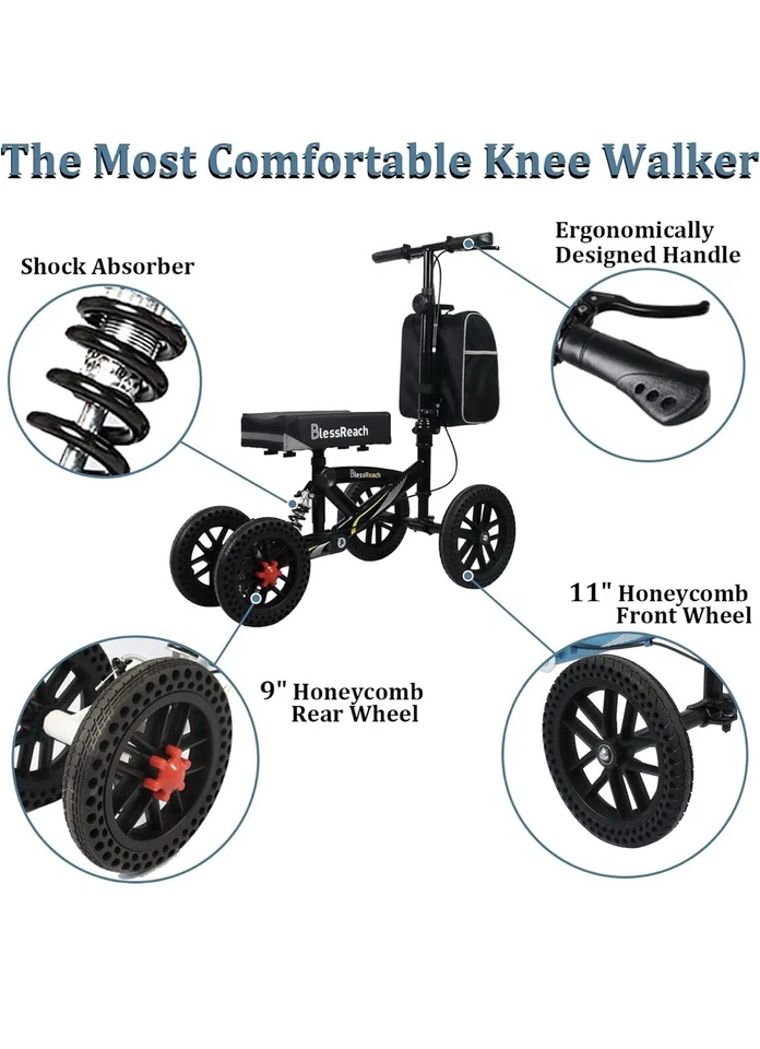 KNEE WALKER SCOOTER BLESSREACH All-Terrain Foldable Disc Brake for Foot Injuries - Image 2 of 4