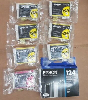 Lot of 8 GENUINE EPSON 124 T124120 T124320 T124420 Ink Cartridges Brand New