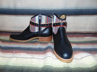 Womens Healthy Self Textiles Black Leather Peruvian Ankle Boots 9 B New ...