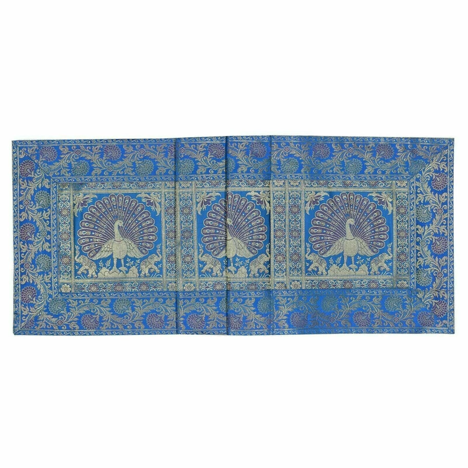Vintage Silk Bland Brocade Table Cloth Cover Mat Indian Table Runner Elephant - Image 4 of 4