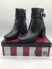 Circus By Sam Edelman Black”Tenley” Faux Leather 3” Block Heel Booties Sz.6M NEW