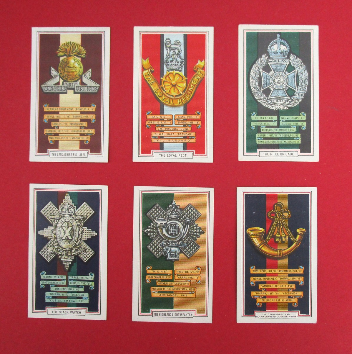 GALLAHER SIX VINTAGE 1939 CIGARETTE CARDS ARMY BADGES 13-14-15-16-17-18