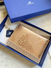 New Swarovski Crystal Frilly Clutch Purse Folio Rose Gold Leather Lace $160