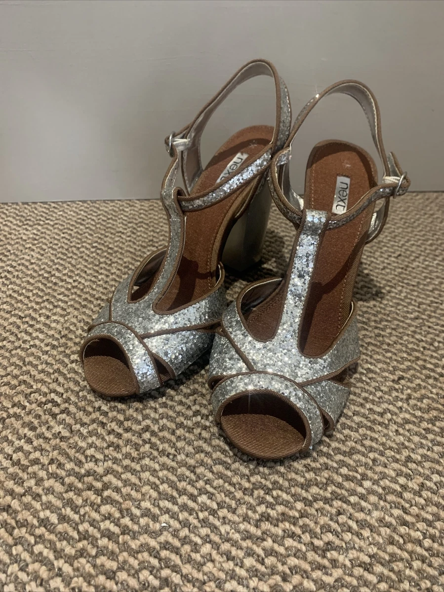 NEXT SIZE 4.5 Ladies Block Heel Glitter Shoes Prom Party eBay