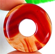 30x5mm Brown Red Stripes Glass Donuts Pendant Bead EA81869