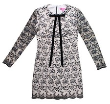 Betsey Johnson Women's Nude / Black Lace Long Sleeve Bow Tie Shift Dress Size 4