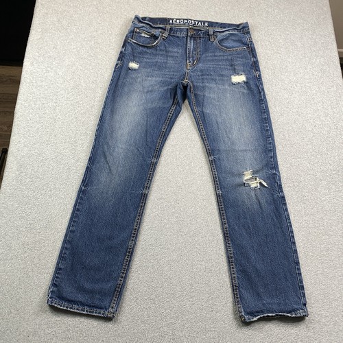 Aeropostale Jeans Mens 33x32 Bowery Slim Straight Cotton Denim Work Distressed