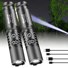 1-2 Pack Super Bright 500000Lumen LED Flashlight USB Rechargeable Powerful Light