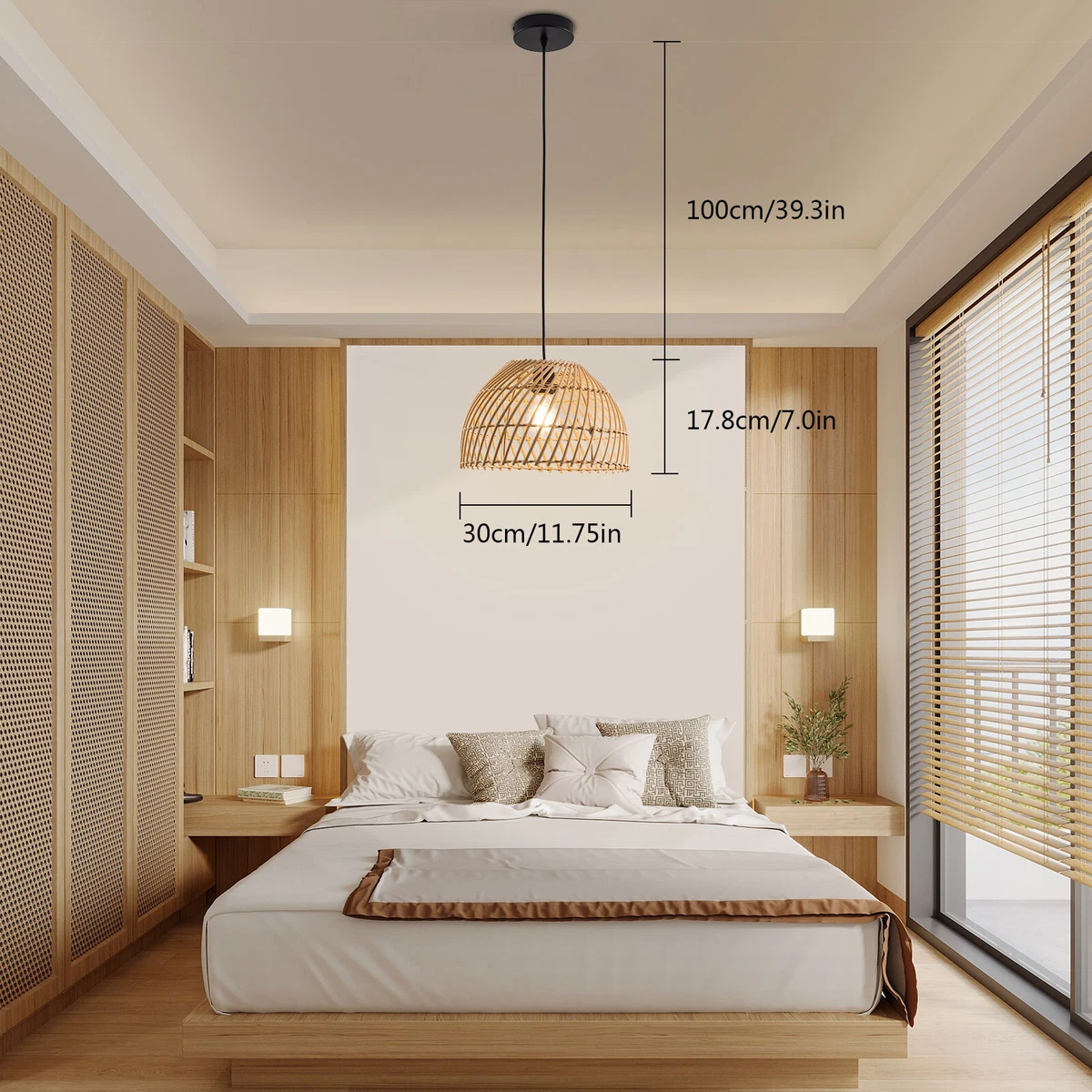 Retro Rattan Ceiling Light Fixture Flush Mount Chandelier Bedroom