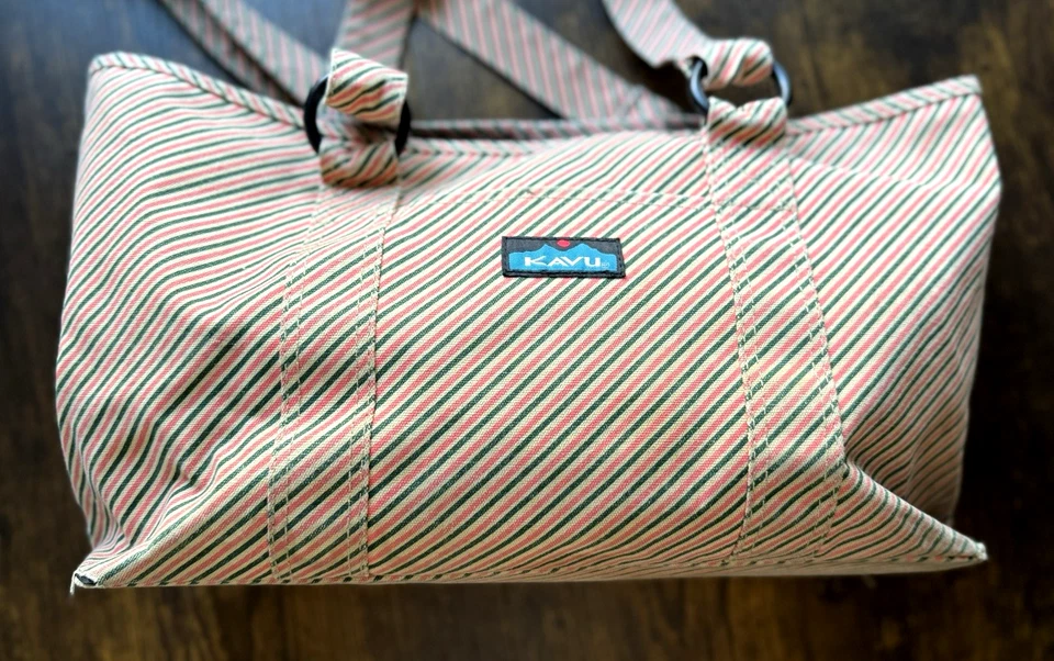 Bolso de Mano Kavu Mediano Rayas Rosa Verde Tela Colorido EDC Carryall Para Mujer’s Foto 2 de 4