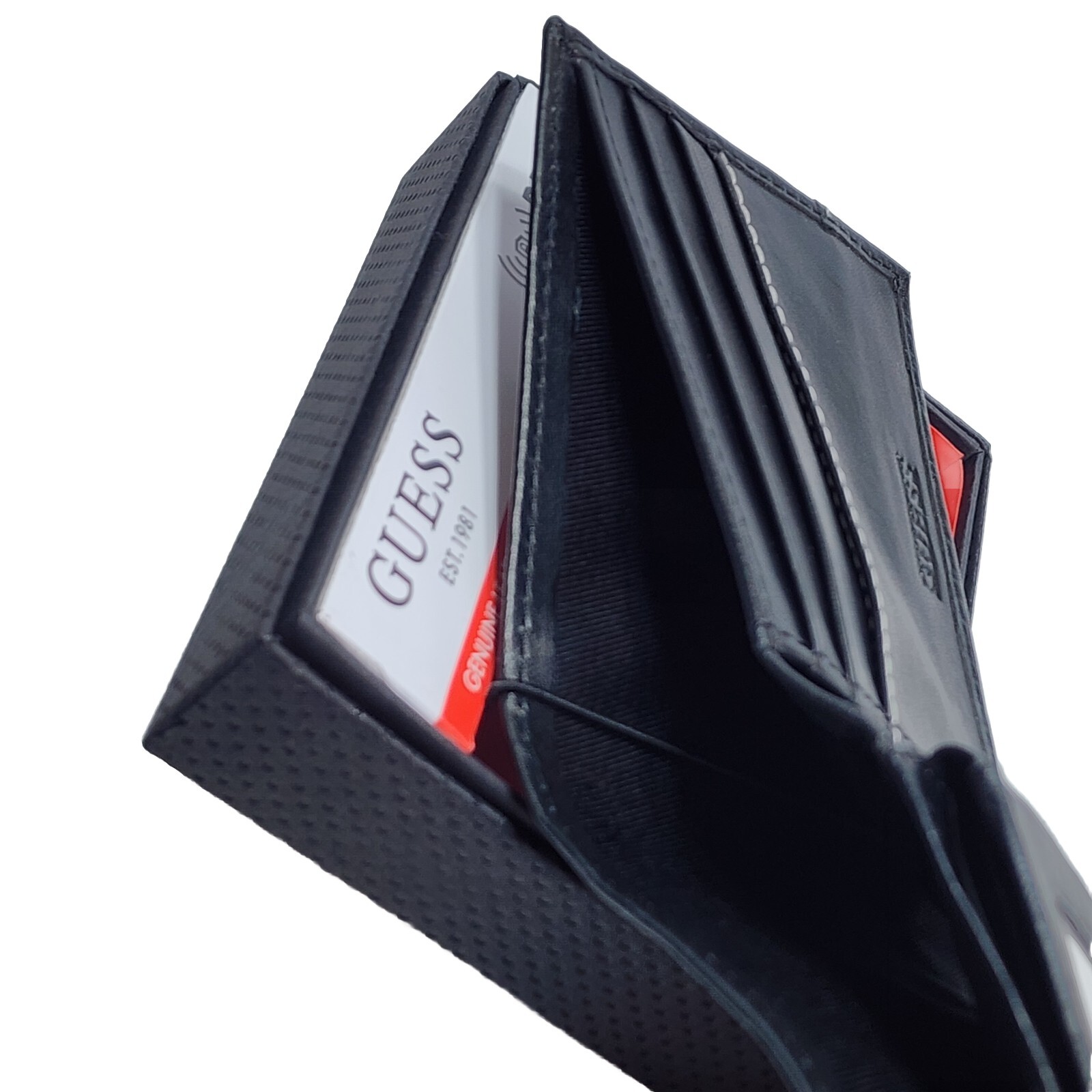 Guess Men's Black Leather Wallet Passcase Bifold New in Box RFID