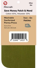`Iron-On Mending Fabric Repair Patch 5 x 5 Inch Compare to Bondex - Olive