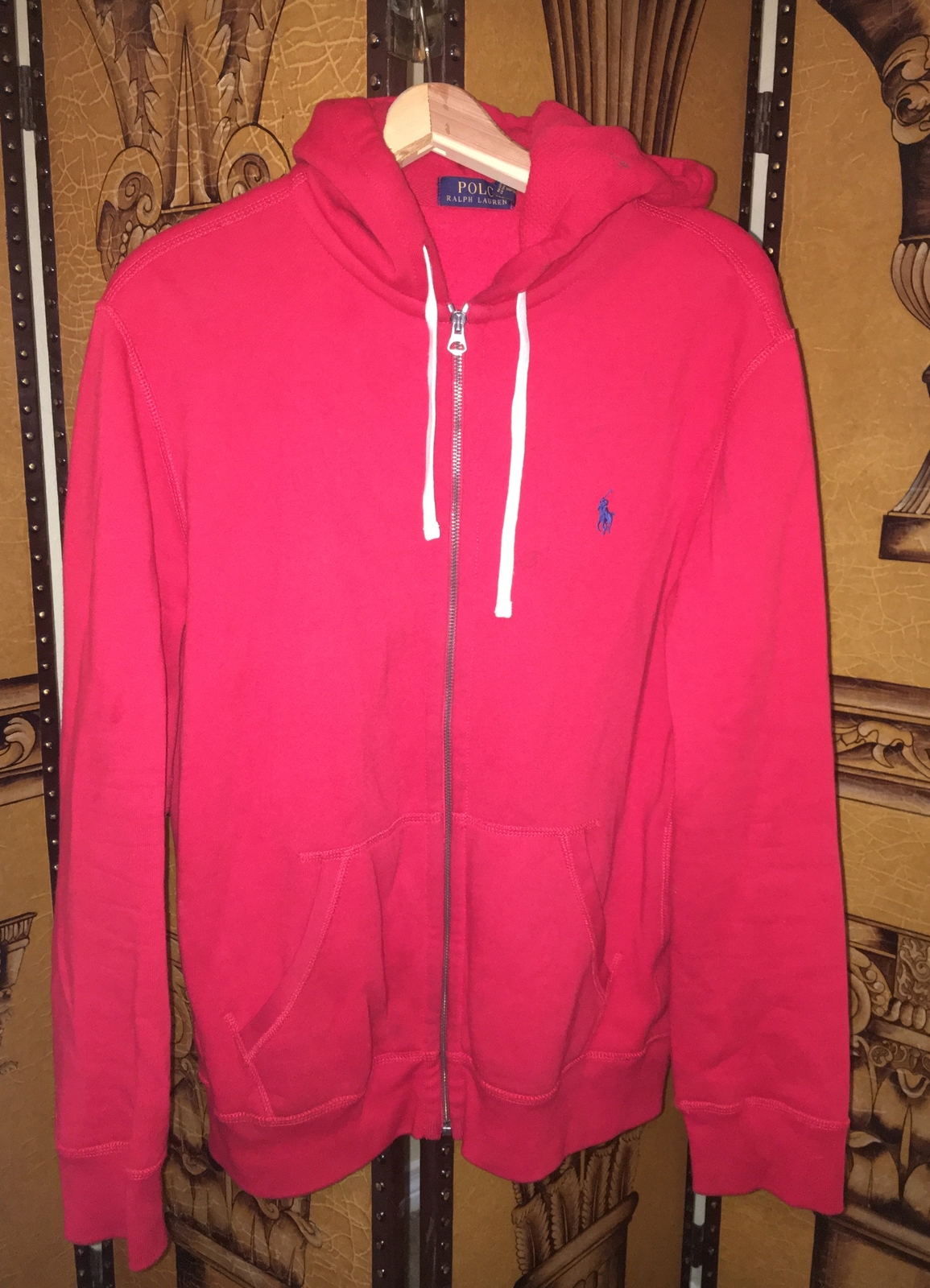 Felpa con cappuccio polo Ralph Lauren da uomo rossa cerniera intera pony taglia large