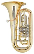 Klarlackierte 3/4 Bb-Tuba aus Messing mit 4 Drehventilen inkl. Trolley-Koffer
