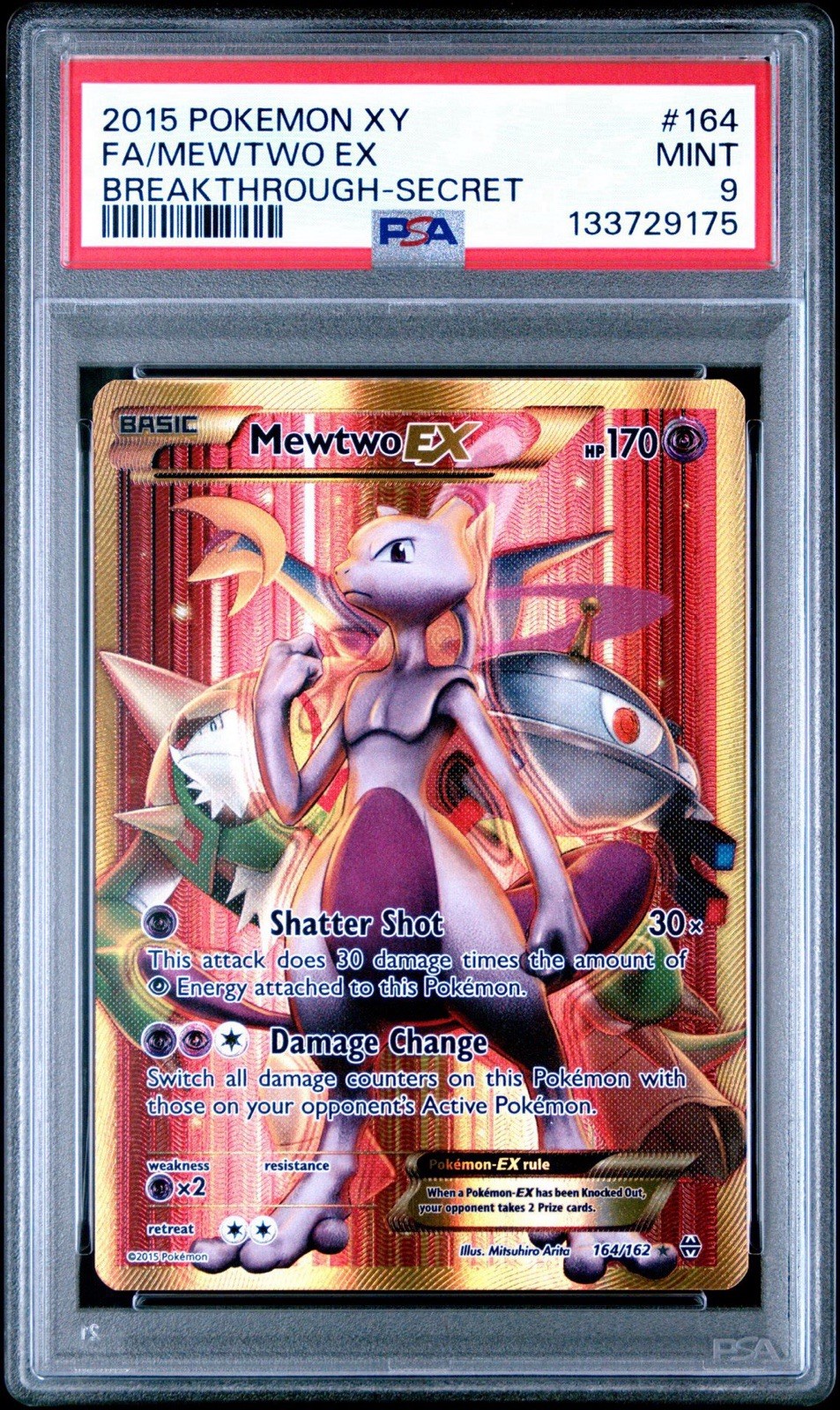 Pokemon Mewtwo EX Secret Full Art 164/162 XY Breakthrough #164 MINT PSA 9