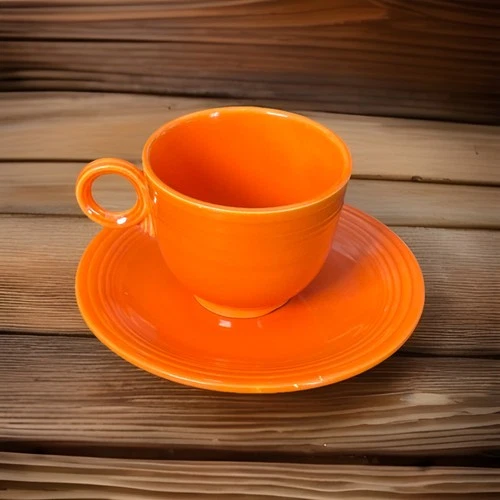 Vintage Fiesta Teacup and Saucer Set in Original Red Glaze | Circa 1937-1942