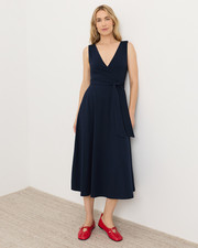 PACT Organic Fit Flare Easy V-Neck Dress, Navy