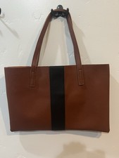 Vince Camuto Luck Tote Bag Vegan Leather Brown Black Striped Colorblock Purse