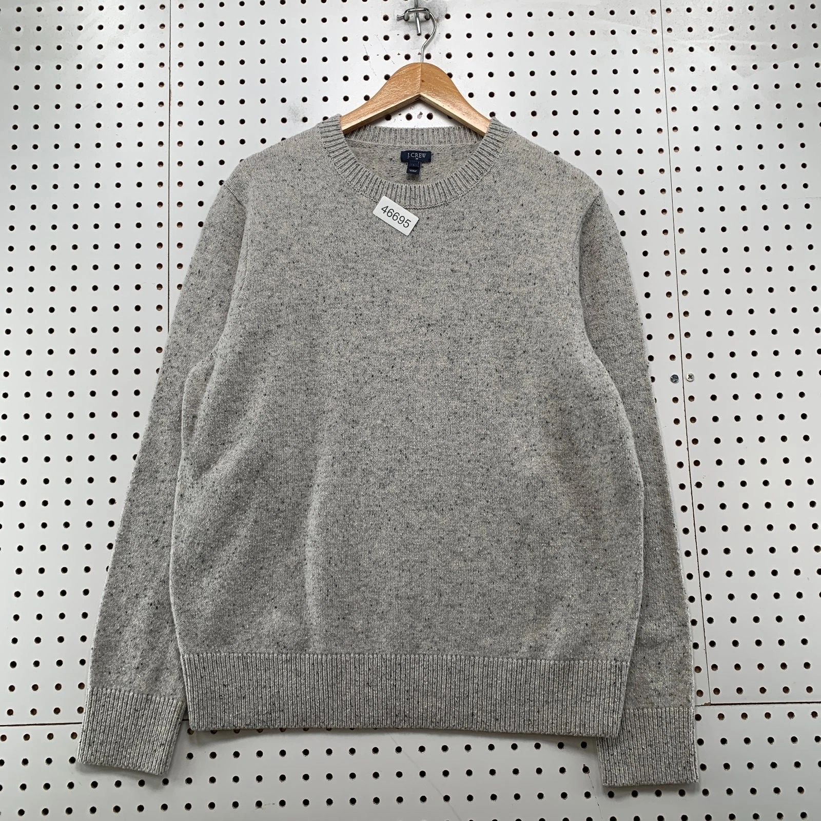 J.Crew Wool Sweater Mens Large Gray Faux Leather Elbow Knit Crewneck Grandpa Dad