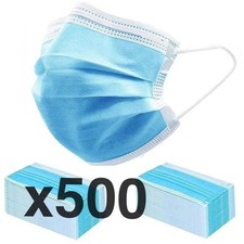 500 x Disposable 3 Ply Face Masks Dental Non Medical Surgical Mask Flu Covering