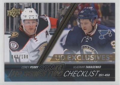 2015 Upper Deck Checklist UD Exclusives /100 Corey Perry Vladimir Tarasenko av1