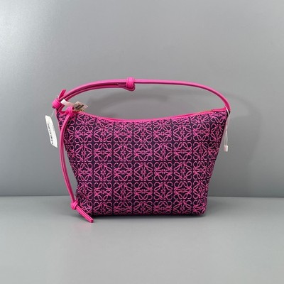 LOEWE Cubi Small Fuchsia Pink Navy Canvas Calfskin Shoulder Handbag Duty Paid