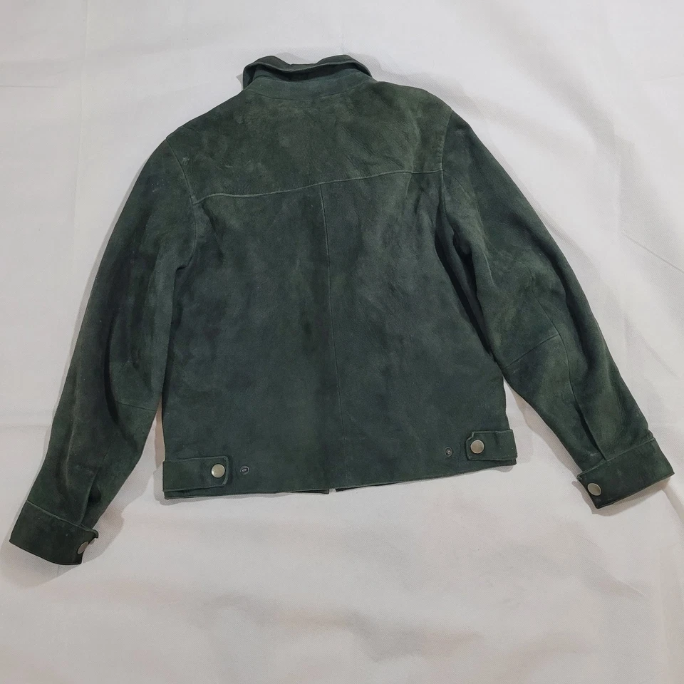 Chaqueta Banana Republic XS Cuero Genuino Gamuza Verde Corta Mujer Abrigo Bolsillos Foto 2 de 4