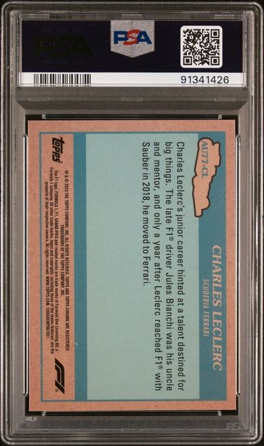 2023 TOPPS CHROME FORMULA 1 AUTOS OF 1977 #AU77CL CHARLES LECLERC PSA 10 view 2