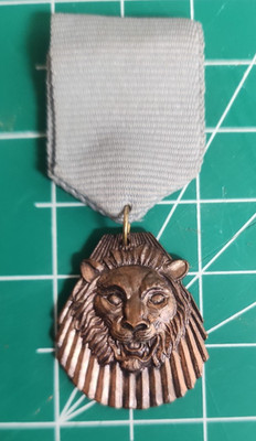 Vintage Lion Head Fraternal Lodge Medal Courage Award Ribbon Pinback Badge