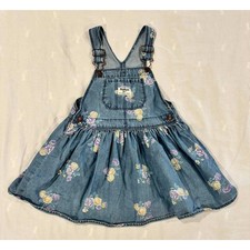 OshKosh B'gosh Toddler Girls 4T Floral Denim Overall Dress Vestbak Blue Rose