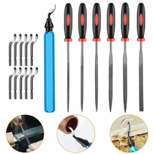 Deburring Tool Kit 6-1/2" Chamfer Tool + 6 Needle File + 10 HSS Blades Metal PVC