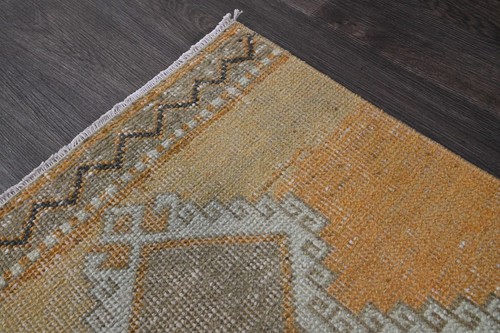 Tappeto Oushak turco ARANCIONE 2x4 vintage fatto a mano anatolico piccolo zerbino kilim - Foto 5 di 9
