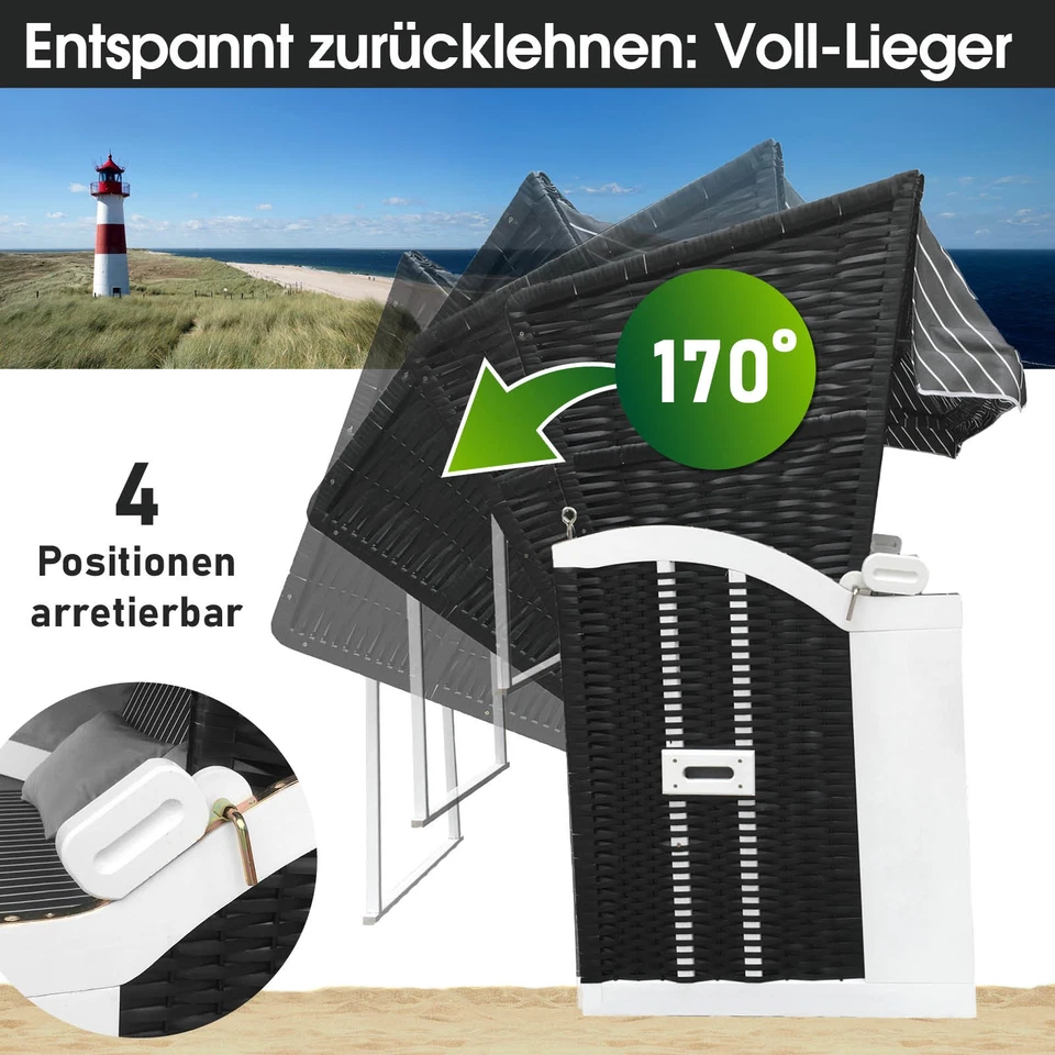 BRAST® Strandkorb Usedom 3-Sitzer XXL für 2-3 Personen | 165cm breit - Bild 4 von 4
