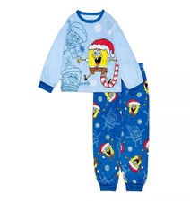 Santa Spongebob Squarepants Boy's Christmas Velvety Fleece Holiday Pajama Set