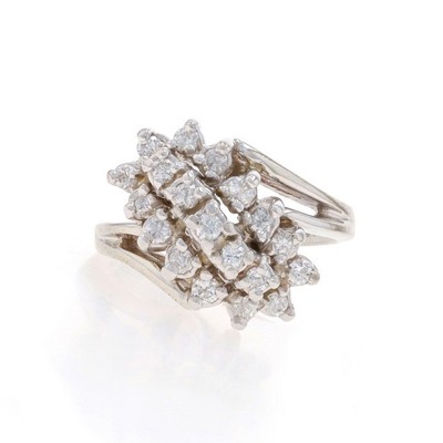 White Gold Diamond Cluster Cocktail Ring - 14k Round .38ctw Waterfall Bypass