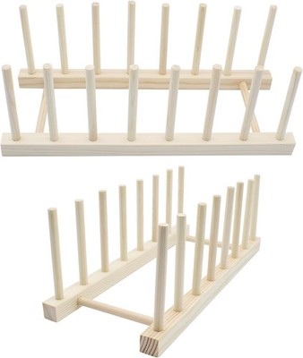 2 Stück Abtropfgestell Holz Tellerständer 7 Slots Tellerhalter Dish Drying Rack