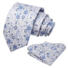 Mens Floral Necktie with Pocket Square for Wedding Party Tie and Handkerchief...