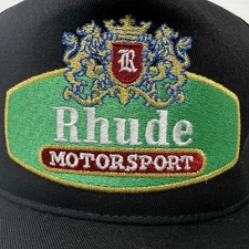 Rhude Motorsport RACING CREST Hat (Black) Embroidered Logo Snap Back Cap *RARE*