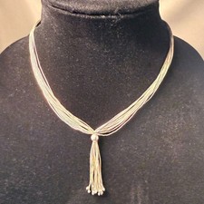 Vintage Southwestern 15 Strand Liquid Silver Lariat Tassel Necklace Rising Sun