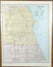 Vintage 1889 CHICAGO ILLINOIS Map 11"x14" Old Antique Original GOOSE ISLAND