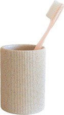 7oz, Small Sand Beige Toothbrush Holder for Bathroom Countertop