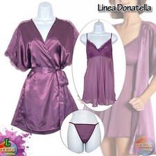 NWD Linea Donatella L Siren Satin Robe, Nightgown  Thong Lingerie Set SYR090