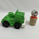 Vtg Fisher Price Little People Green Semi Truck & Construction Worker Silver Hat