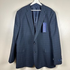 Stafford Men's 52 Regular Blazer Navy Blue Coolmax EcoMade Mini Check Wool Blend