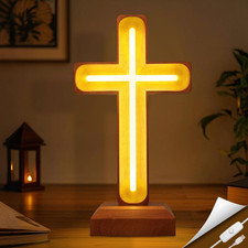 Lámpara Cruz Madera Artesanal para Decoración Espiritual del Hogar y Regalos, Cruz Neón S