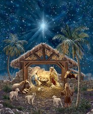 Christmas Nativity Jesus Manger Fabric 36" X44" Panel Cotton Timeless Treasures