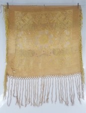 Vintage Gorgeous WWII Taj Mahal Silk Brocade Fringed Piano Shawl 85x83cm